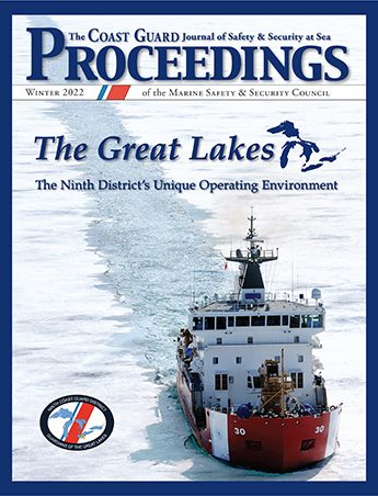 Winter 2022 Proceedings cover showing ice breaking ship